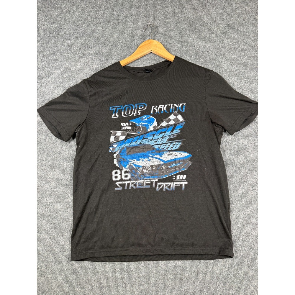 ROMWE Racing Car Graphic T-Shirt Mens M Black JDM Drift Streetwear Crew Neck